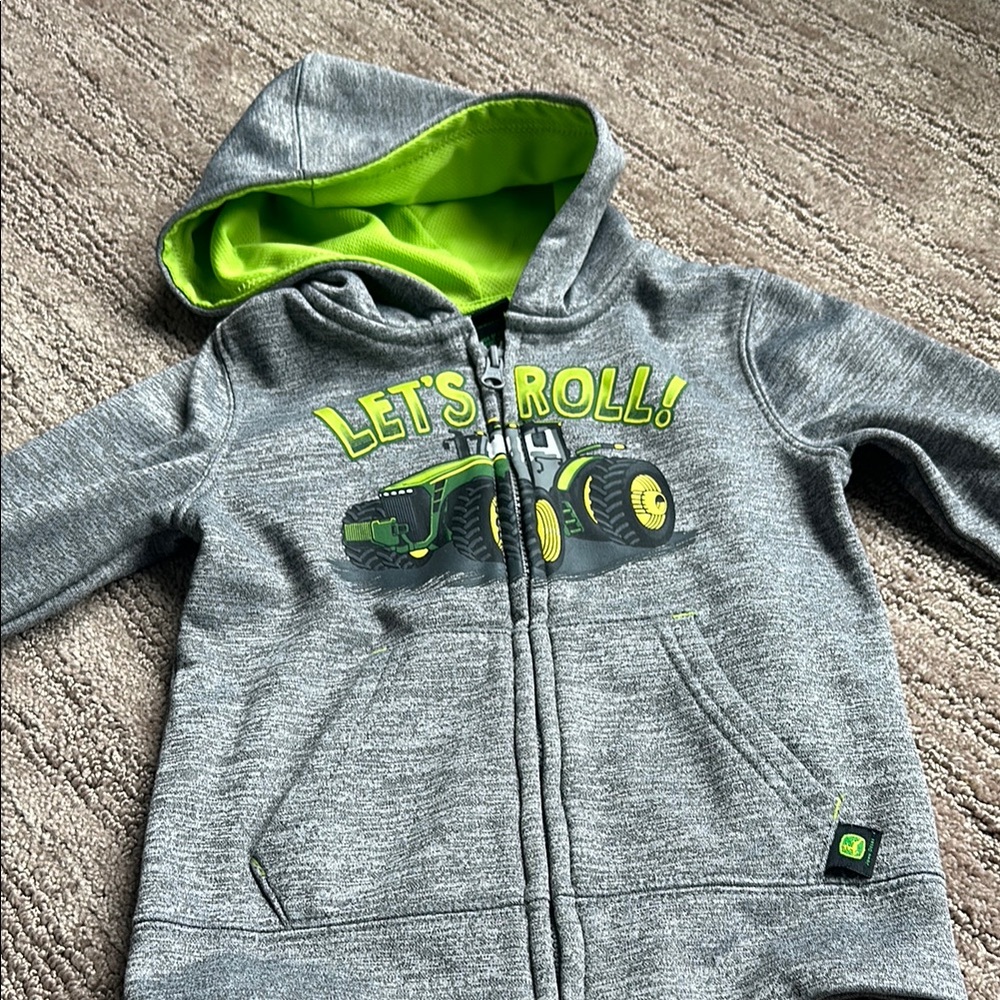 John Deere Gray and Green Zip-Up Hoodie